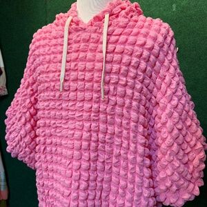 01 NWT Pink Puffy Textured Woven Hoodie w/Balloon Sleeves